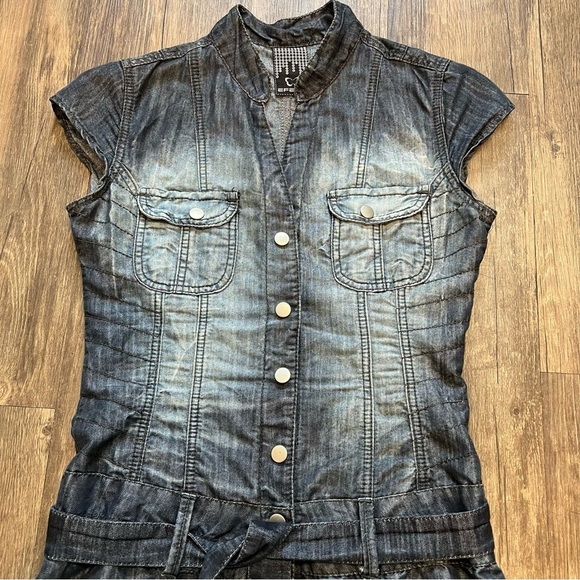 Women’s Blue Denim Acid Wash Mini Dress With Belt Size S - Picture 5 of 13